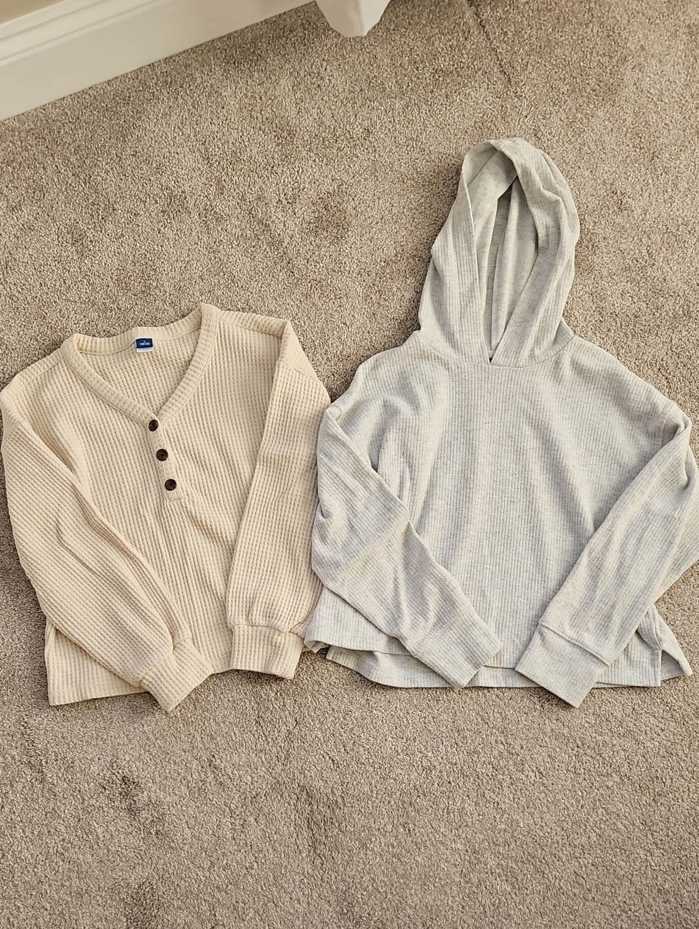 Old Navy Kids Cream Henley Sweater & Light Gray Hooded Top Set